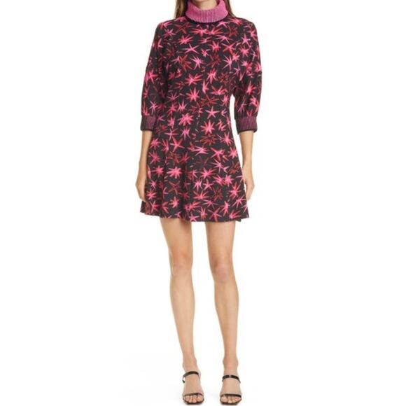 Tanya Taylor Charli Turtleneck Pow Print Ponte Black Multi Mini Dress Women's 8 - Picture 1 of 9